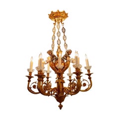 Early 20th Century Louis XV Gilt Bronze and Crystal Chandelier with Cherubs