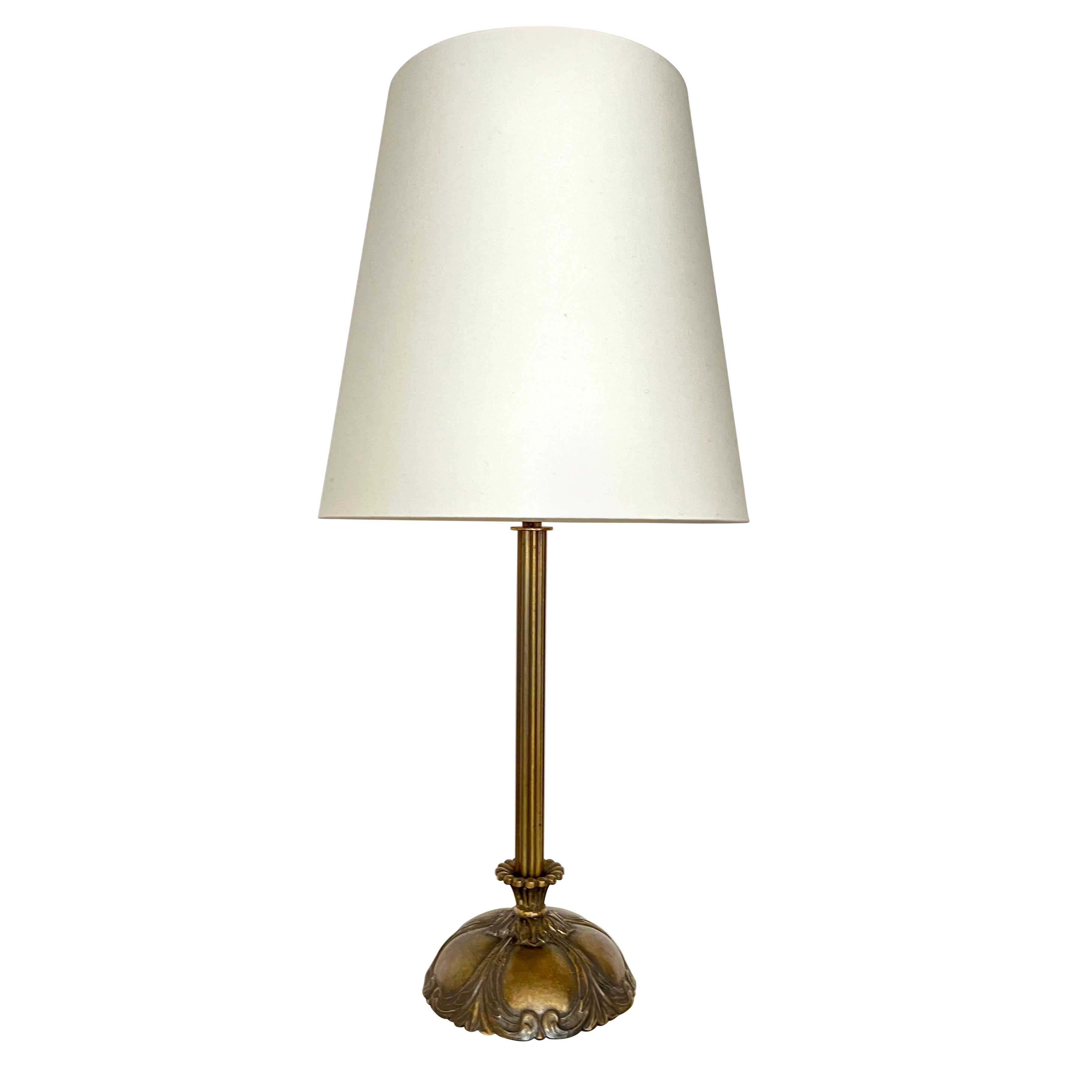 Elegant Art Deco Brass Table Lamp with Floral Details, 1920s–1930s