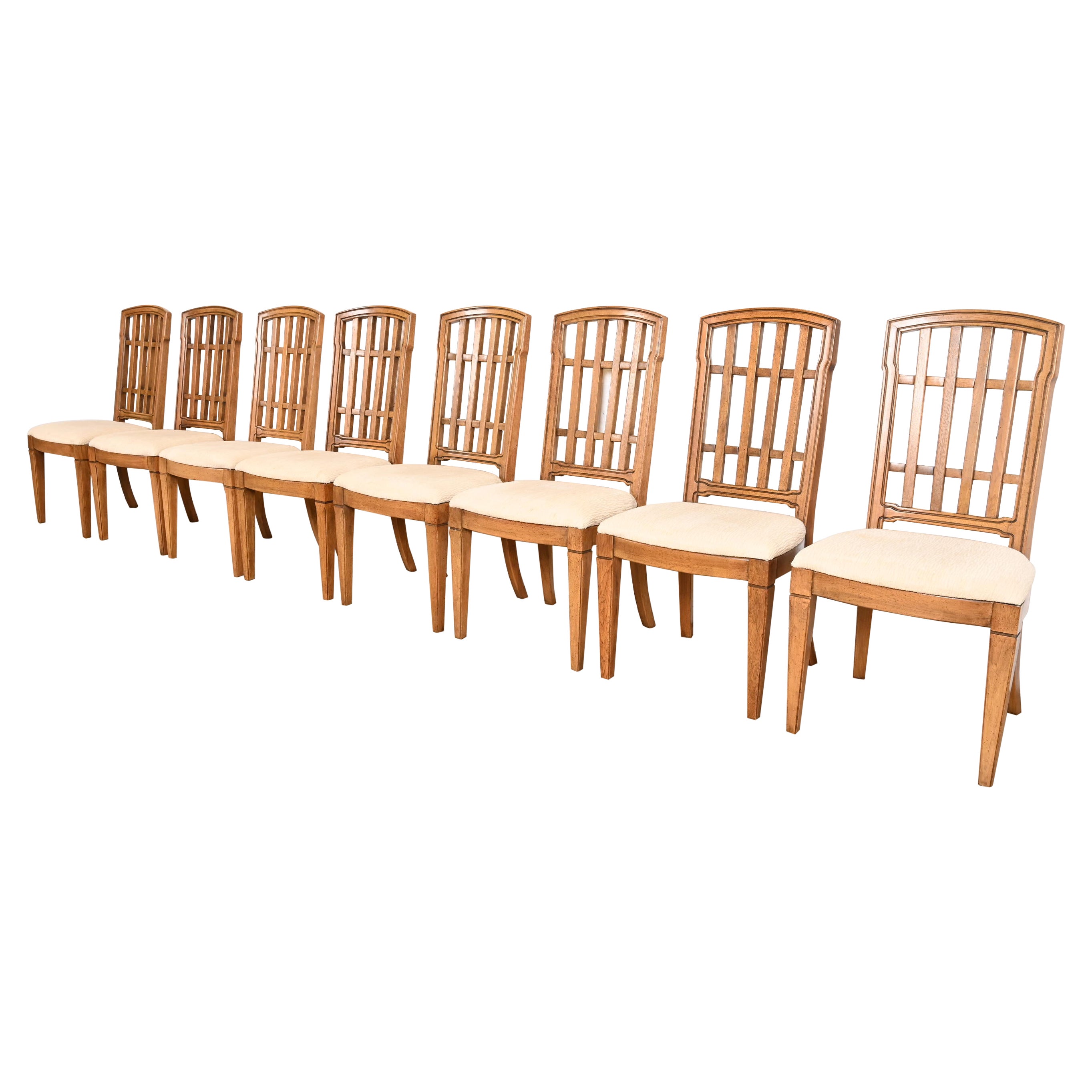 Thomasville French Regency Louis XVI Carved Walnut Dining Chairs, Set of Eight