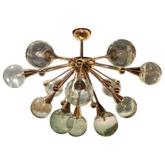 Modern Italian Green Murano Glass and Brass Sputnik Chandelier