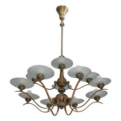 Diseñador italiano, Araña, Latón, Cristal, Italia, Años 1950