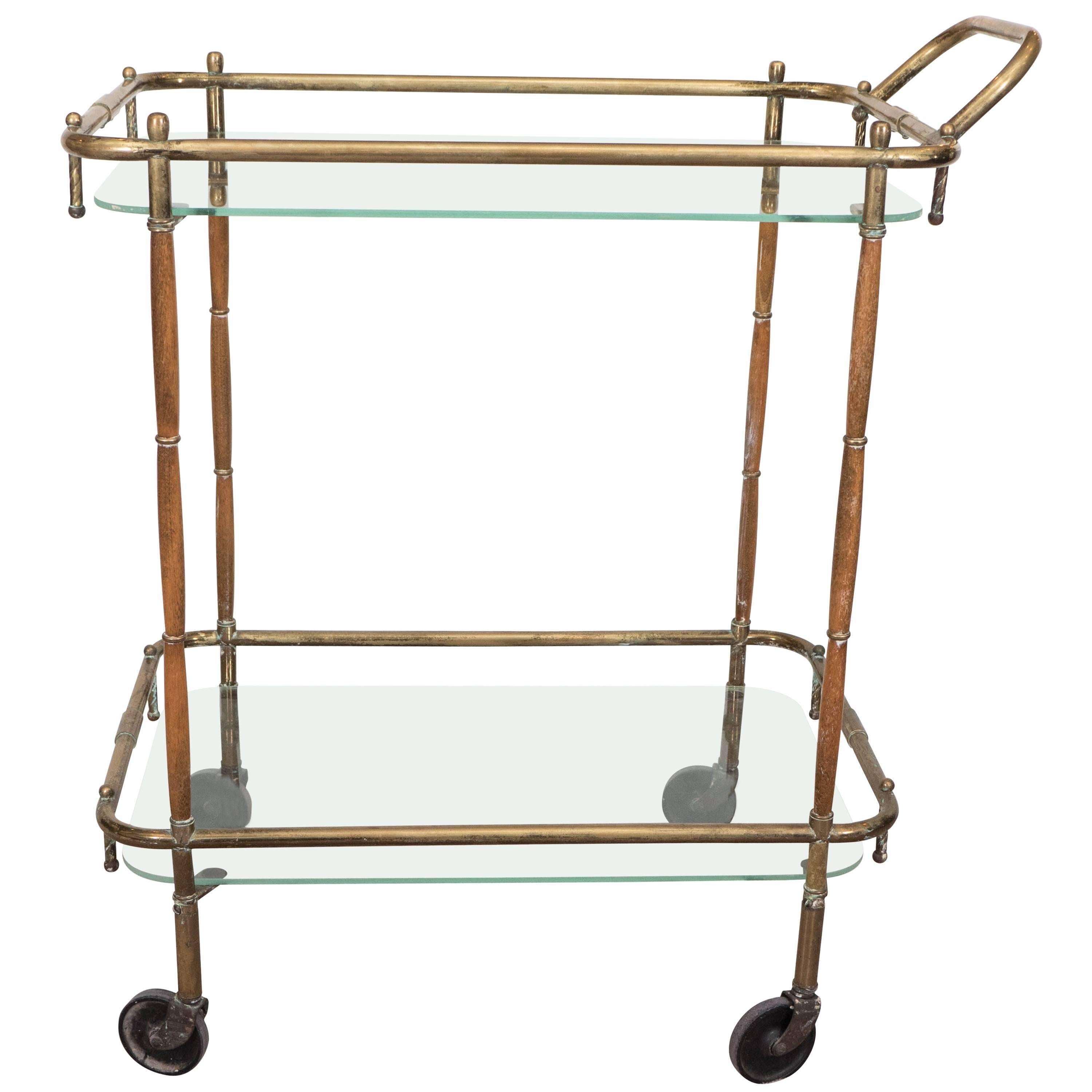 Italian 1960s Bar Cart in Brass and Wood