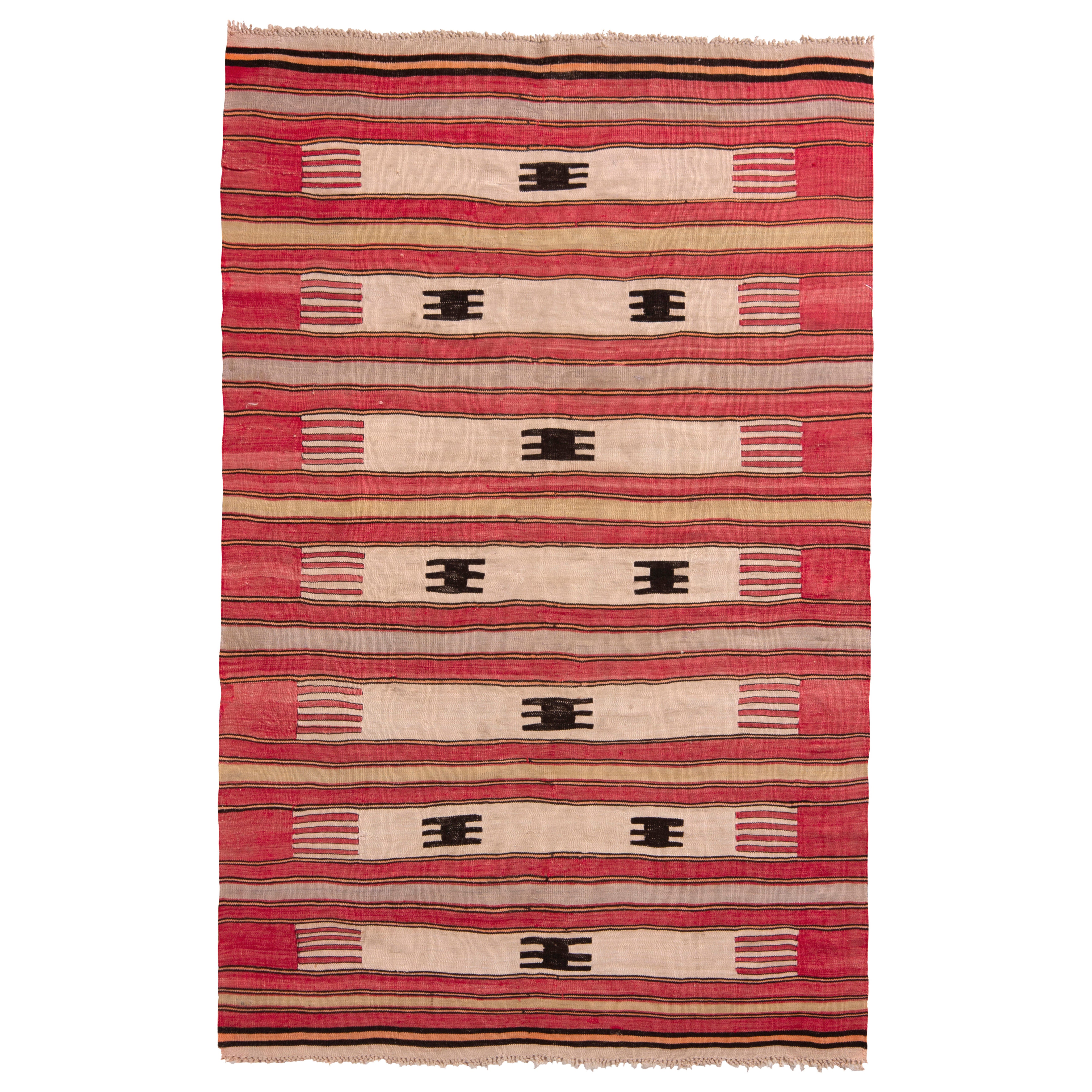 Antique Turkish Kilim Rug in Red, Beige and Black For Sale