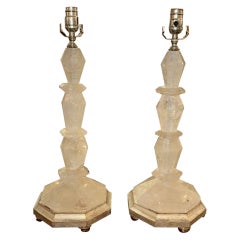 Pair Rock Crystal Lamps on Silver Leaf Bases