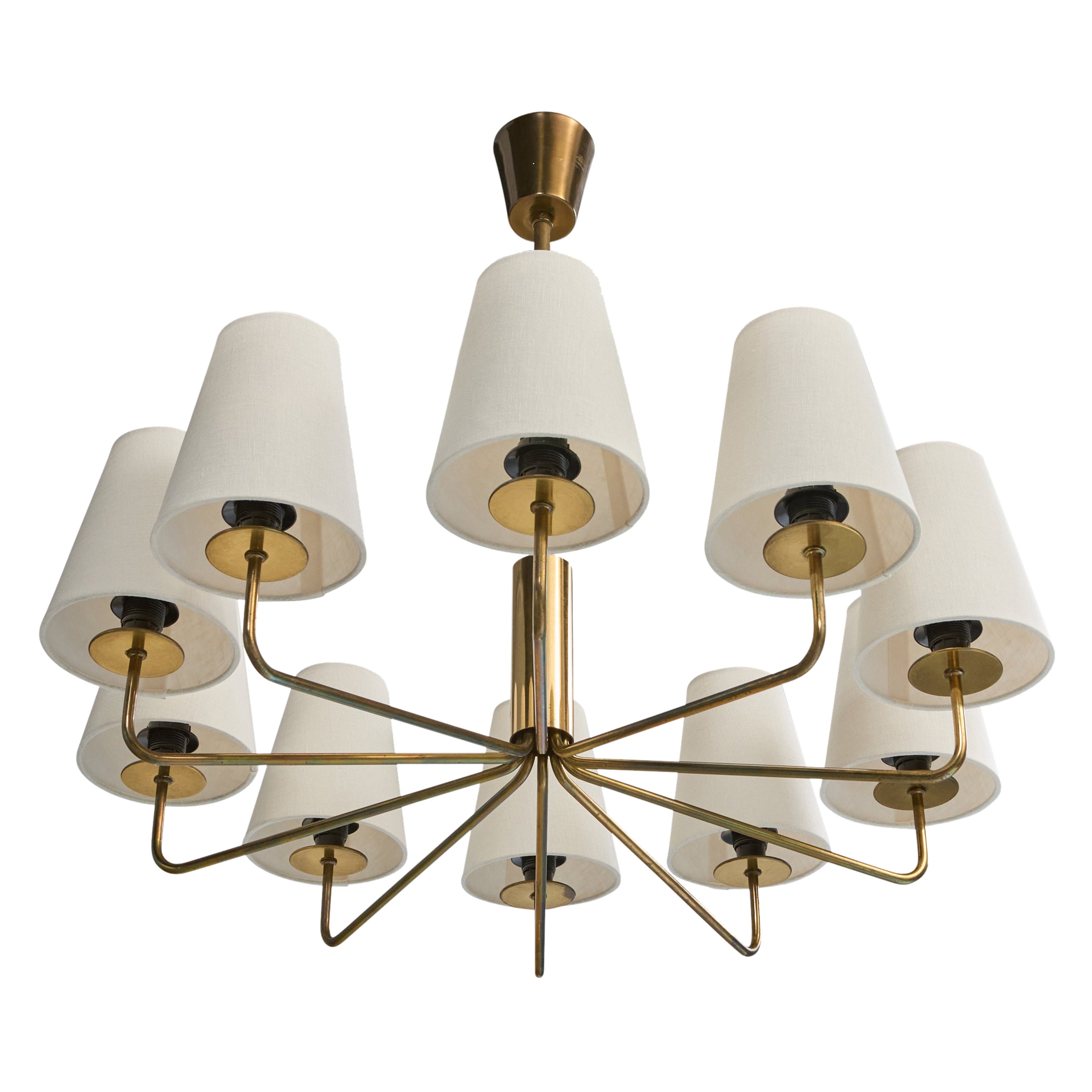Swedish Designer, Chandelier, Brass, Fabric, Sweden, 1950s