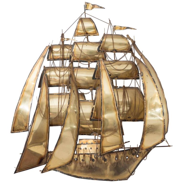 Brutalist Style Sailing Ship Wall Sculpture in the Manner of Curtis Jere at 1stDibs metal ship
