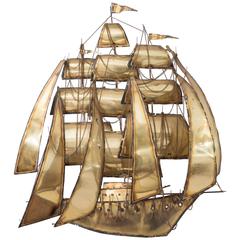 Brutalist Style Sailing Ship Wall Sculpture in the Manner of Curtis Jere