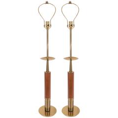 Pair of Stiffel Walnut & Brass Lamps in the Manner of Tommi Parzinger