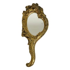 Old Golden Hand Mirror Make Up Mirror Classic Baroque Style