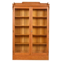 Stickley Style Antique Arts and Crafts Oak Bookcase Cabinet, Circa 1900