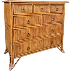 Refinished Coastal Organic Modern Split Rattan Chest of Drawers by Milling Road
