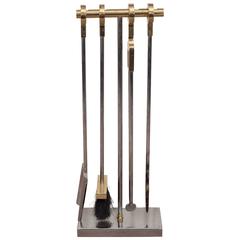 Set of Danny Alessandro Fireplace Tools in Brass and Nickel
