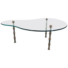 Pepe Mendoza Biomorphic Glass Coffee Table on Bronze Faux Bamboo Legs 8
