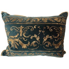 Gold Stenciled Green Velvet Pillow