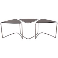 Set of Three Triangular Stacking Tables on Chrome