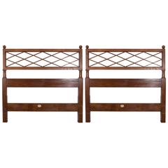 Vintage Pair of Mid-Century Baker Headboards in Walnut with Neoclassical Design