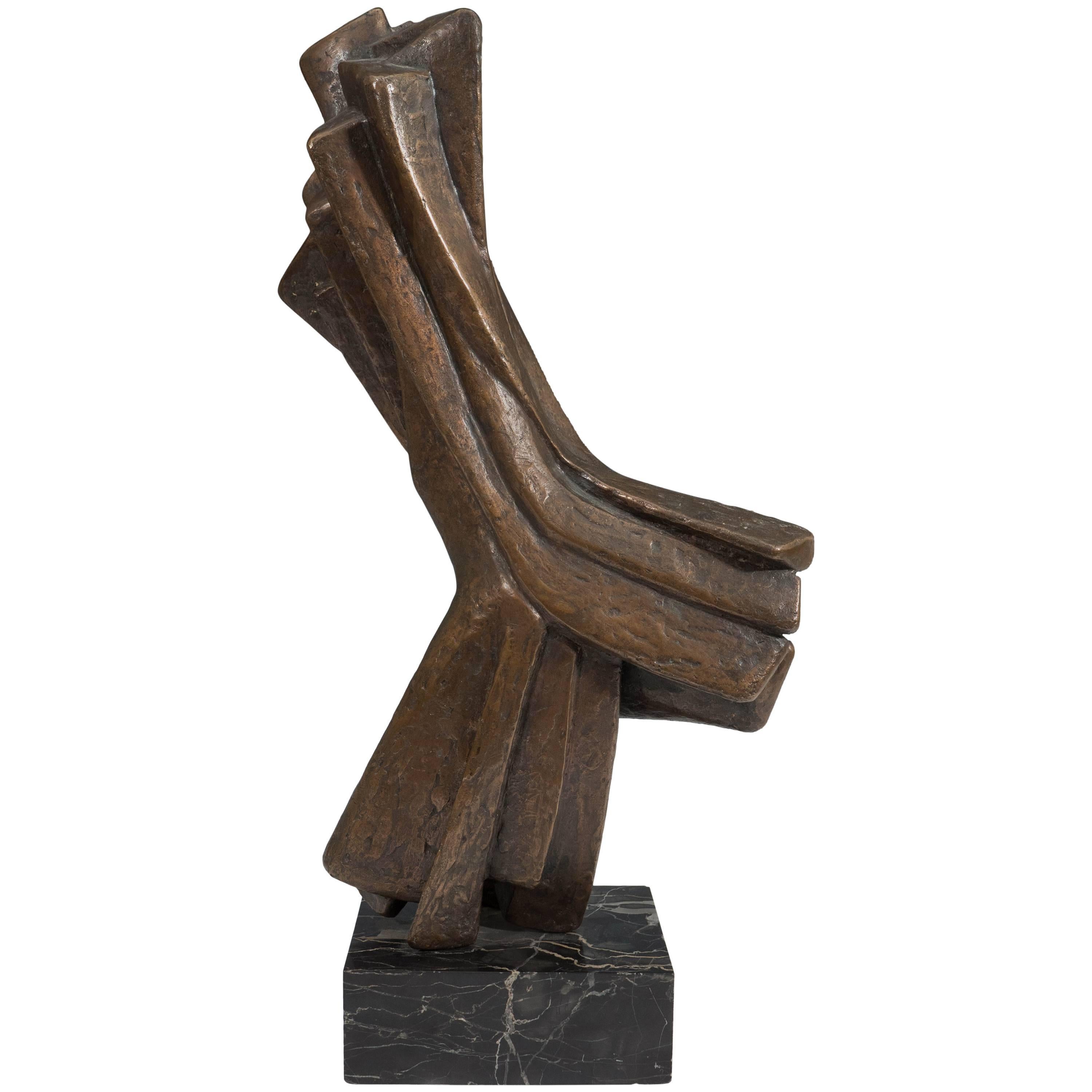 Mid-Century Bronze Abstract Sculpture on Marble Base, Signed D. Angelo For Sale