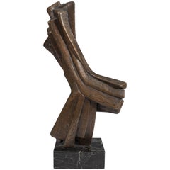 Mid-Century Bronze Abstract Sculpture on Marble Base, Signed D. Angelo