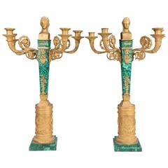 Pair of Empire Style Candelabra in Malachite