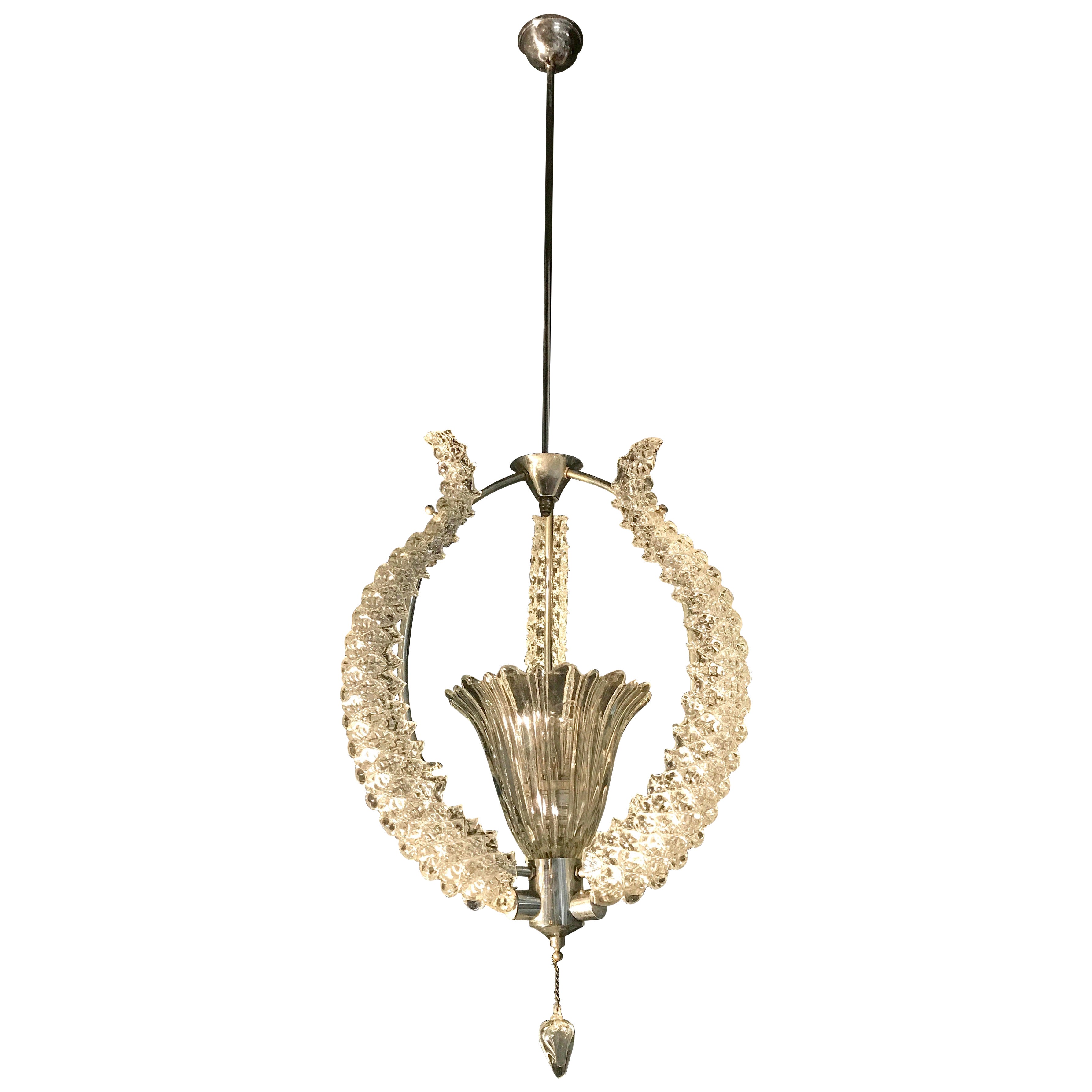 Lustre élégant en verre de Murano par Ercole Barovier, années 1940