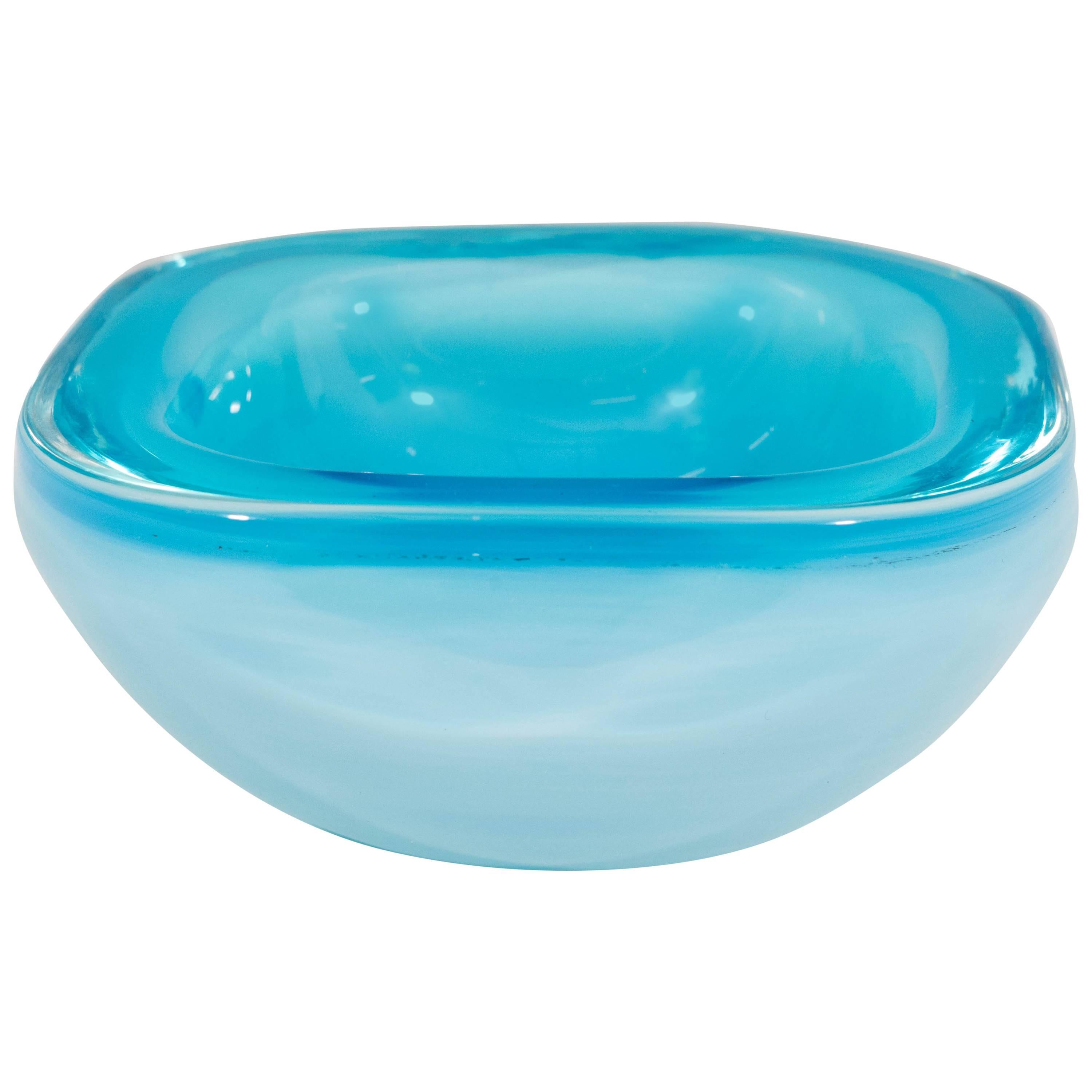 Blue Opaline Murano Glass Decorative Bowl
