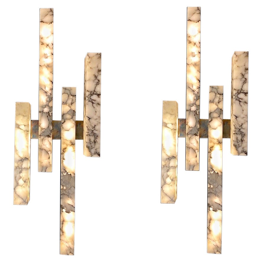 Pair of Contemporary Italian Bardiglio Marble Wall Lights or Sconces