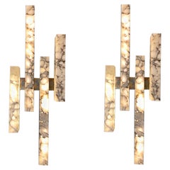 Pair of Contemporary Italian Bardiglio Marble Wall Lights or Sconces