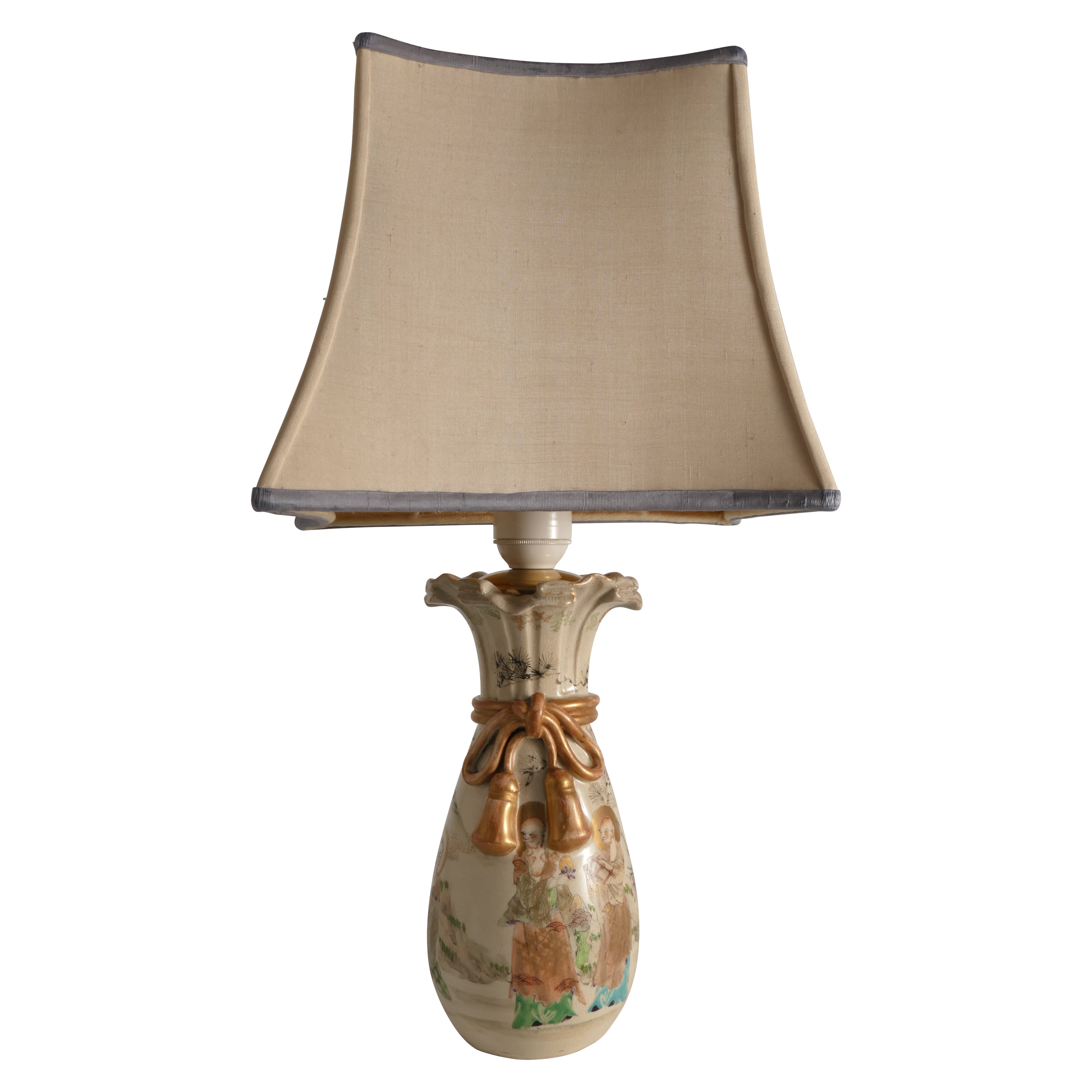 Lampada da tavolo con vaso Satsuma del periodo Meiji di Kyoto, Giappone, 1880 circa in vendita