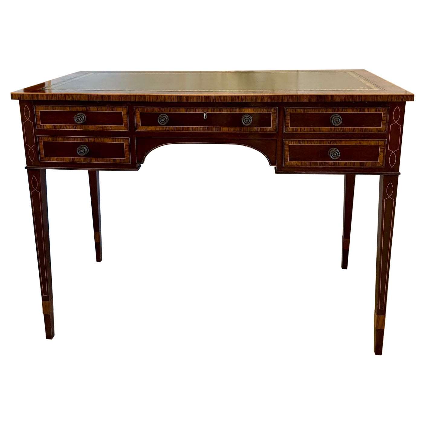 Mesa/Escritorio Independiente de Caoba de Cuatro Cajones con Incrustaciones de Calidad Antigua