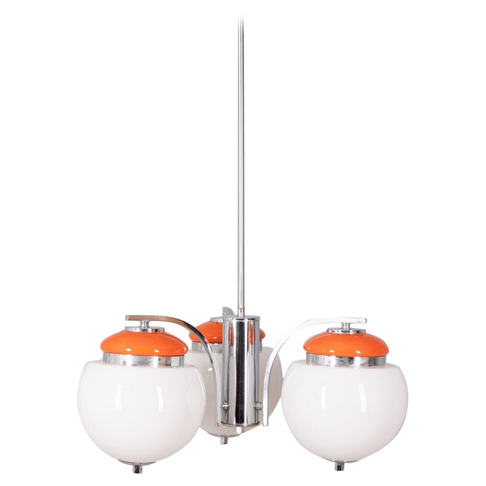 Lustre vintage des années 70 en métal orange et verre design italien