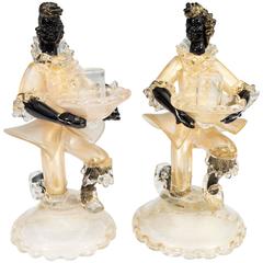 Pair of Sculptural Murano Glass Candleholders by Salviati