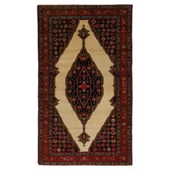 Alfombra Persa Antigua Mazlaghan Anudada a Mano Estilo Medallón Rojo Azul y Beige