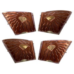 Contemporary Pair of Red Eyes Murano Glass and Brass Sconces, Italy