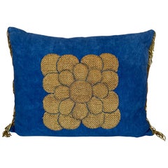 19th C. Metallic Applique Linen Pillow