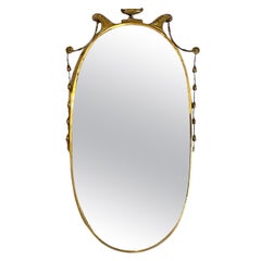 Italian mid-century modern oval brass wall mirror with classic friezes, 1950s