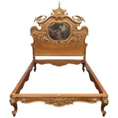 Antique Chinoiserie Style Carved Gilt Bed