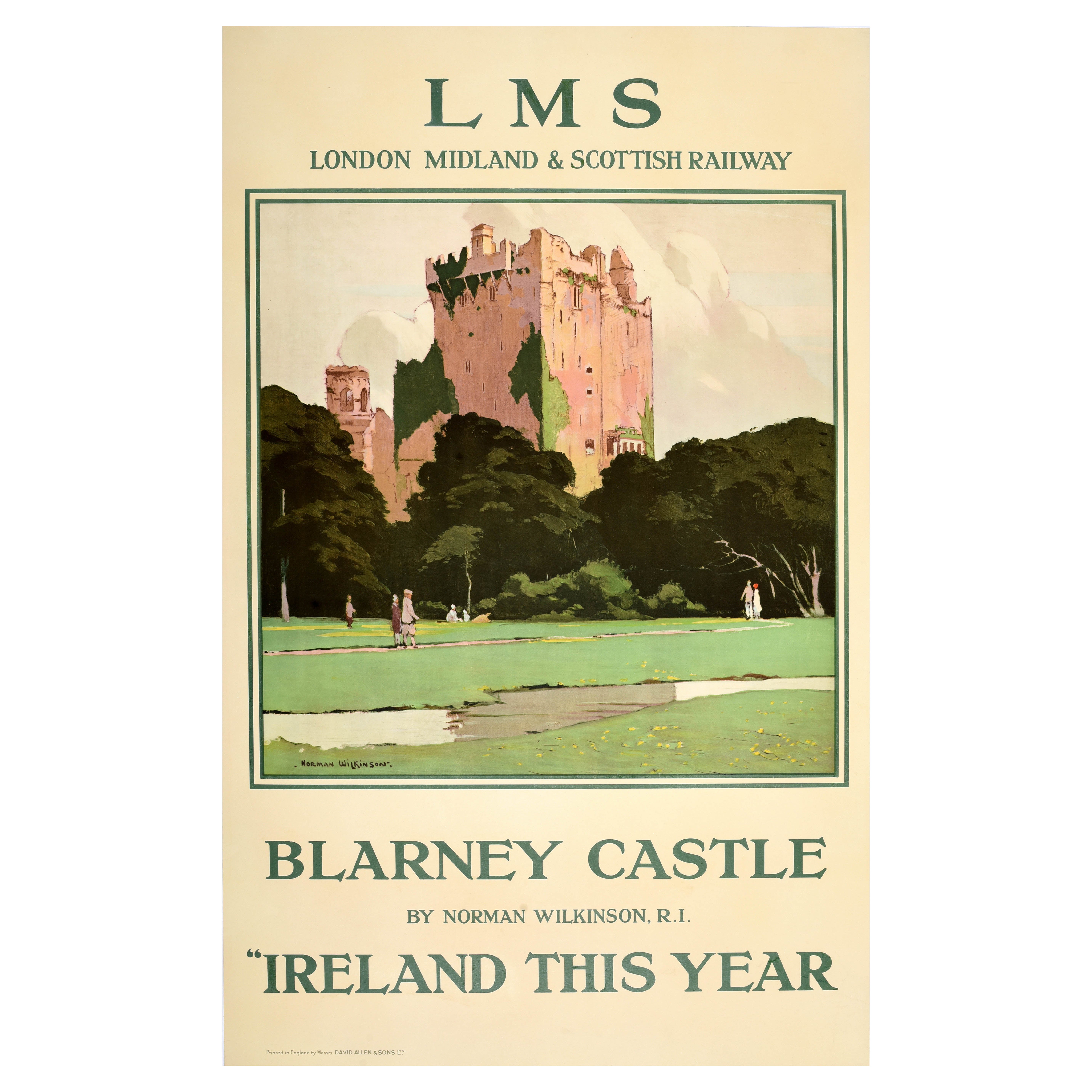 Poster originale d'epoca per il viaggio in treno Castello di Blarney LMS Norman Wilkinson Irlanda