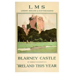 Original Vintage Train Travel Poster Blarney Castle LMS Norman Wilkinson Ireland