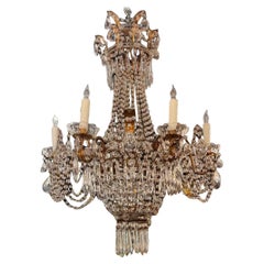 Early 20th Century Italian Gilt Tole and Crystal Empire Style Chandelier