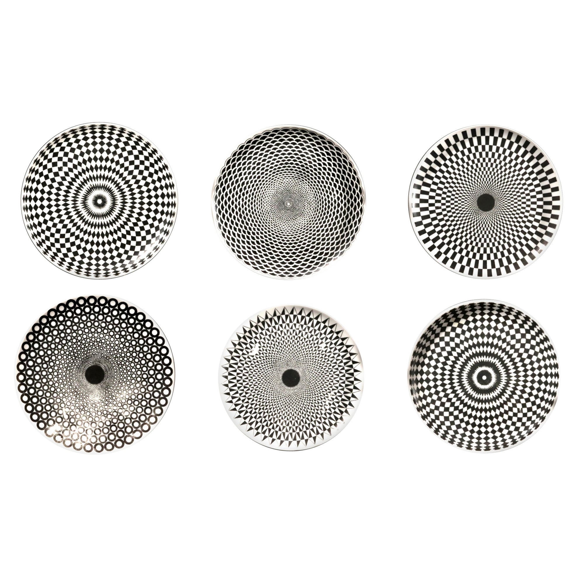 Fornasetti Egocentrismo Porcelana Platos Op Art Geométricos, Seis Platos