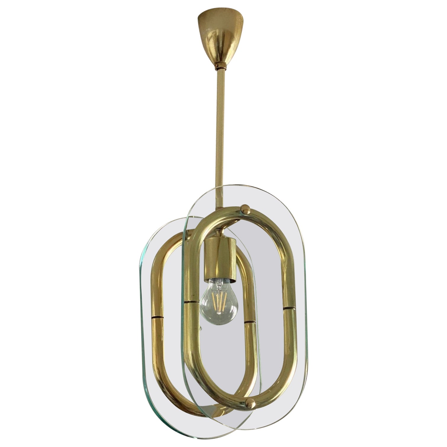 Ciondolo in vetro di Murano e ottone attribuito a Fontana Arte, Italia, 1950