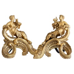 Paar französische Goldbronze- Chenets im Louis-XV-Stil, 19. Jahrhundert