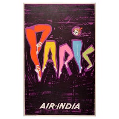 Original Vintage Travel Poster Air India Paris France Legs Maharaja Kooka Rao