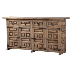 Sideboard in Carved Elm with Forged Iron Hardware, Spain, 1940s