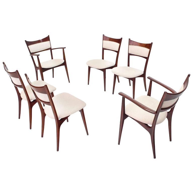 Set of Six Italian Modern Dining Chairs with New Upholstery For Sale at