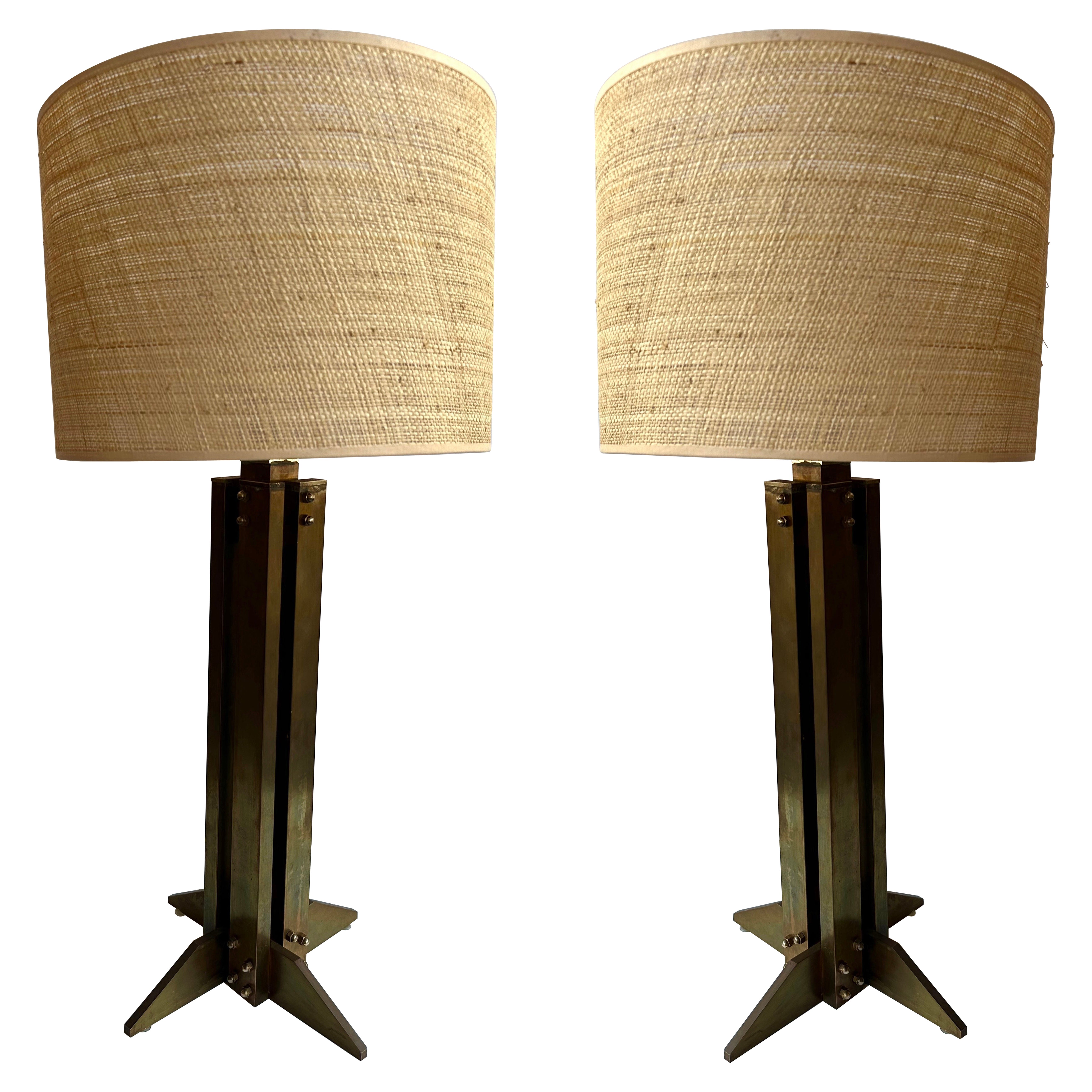 Pair of Brass Modernist Lamps. Italy, 1970s