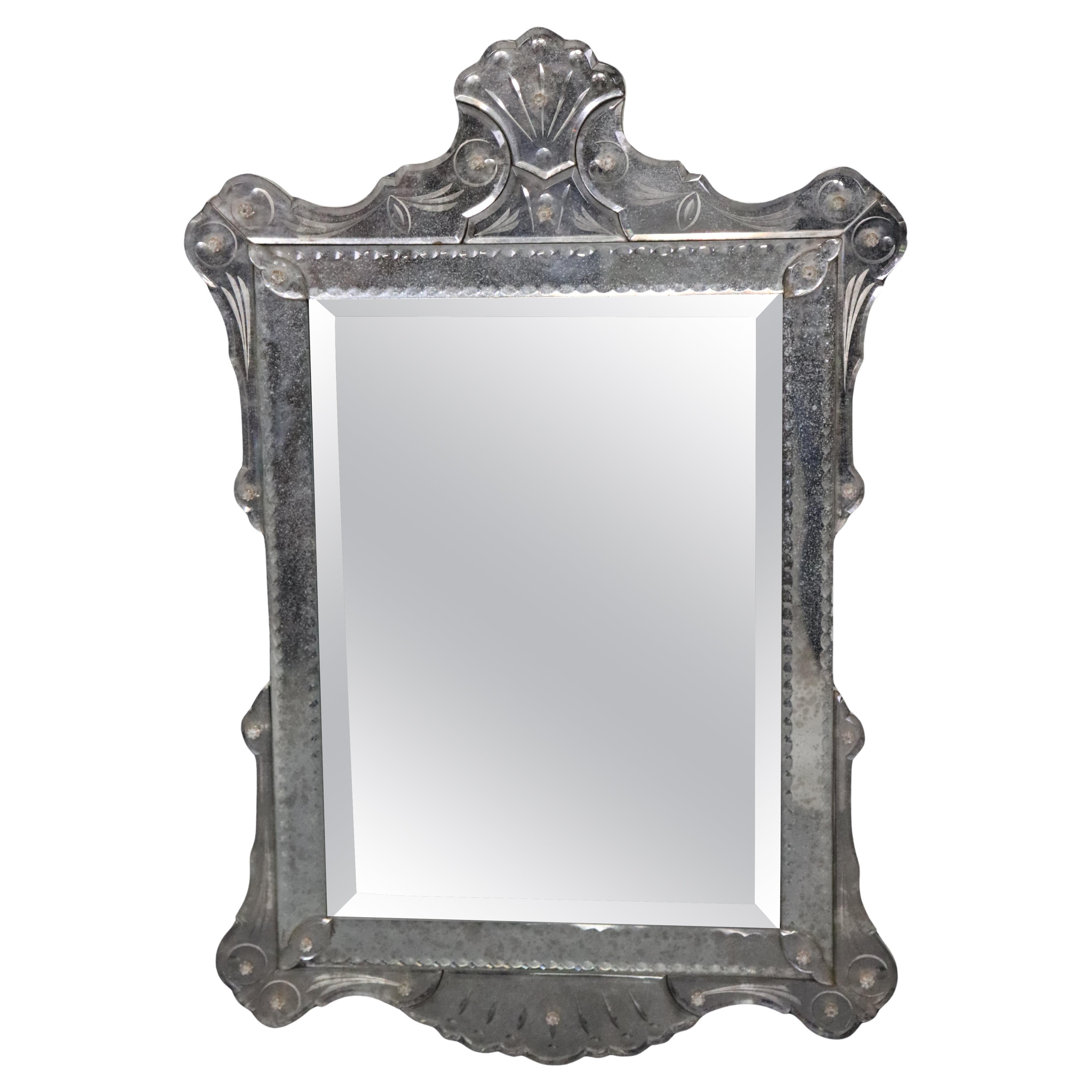 Beveled Glass Patinated Antique Italian Venetian Wall Mirror Circa 1930 For Sale