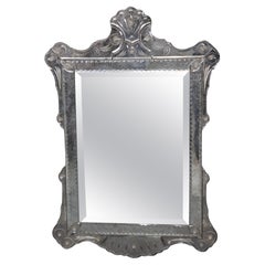 Cristal Biselado Patinado Antiguo Espejo de Pared Veneciano Italiano Circa 1930