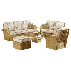 Stacked Rattan Fan Arm "Hawaii" 5 Piece Set Rattan Living Room Set