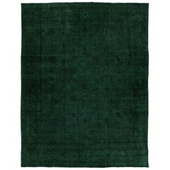 10 x 13 Green Overdyed Persian Wool Rug with Floral Design